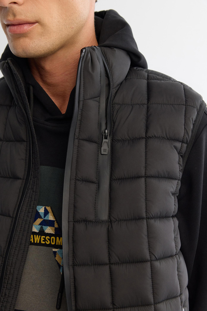 Siyah Dik Yaka Kare Kapitone Termometreli Şişme Yelek