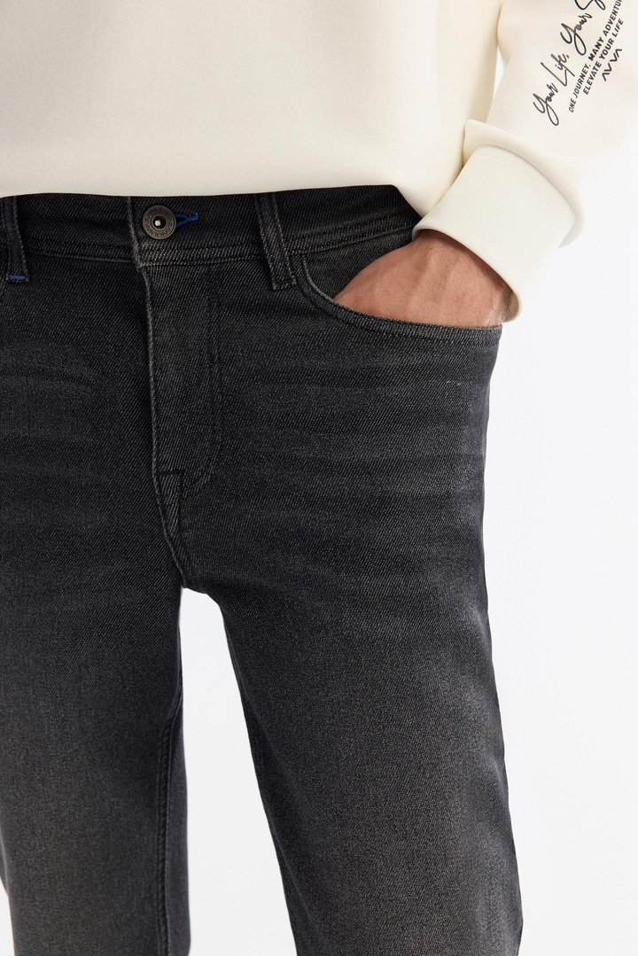 Siyah Klasik Bel Eskitme Yıkama Elastan Jean Pantolon