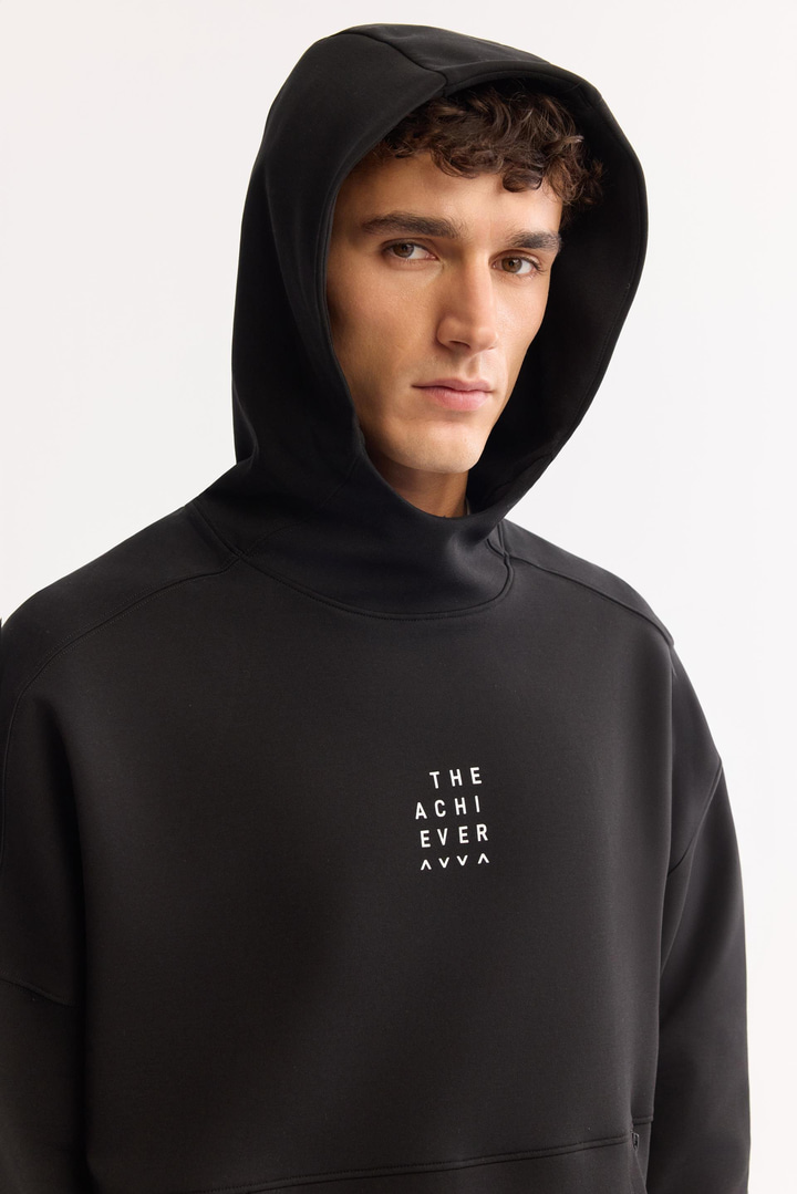 Black Crew Neck Easy-Iron Bi-Stretch Printed Sweatshirt