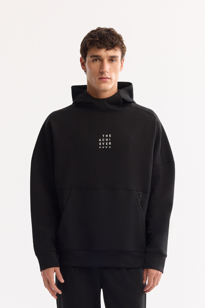 Black Crew Neck Easy-Iron Bi-Stretch Printed Sweatshirt
