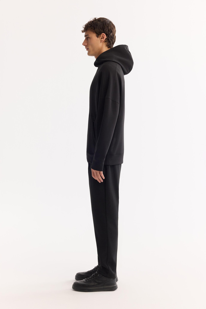 Black Crew Neck Easy-Iron Bi-Stretch Printed Sweatshirt