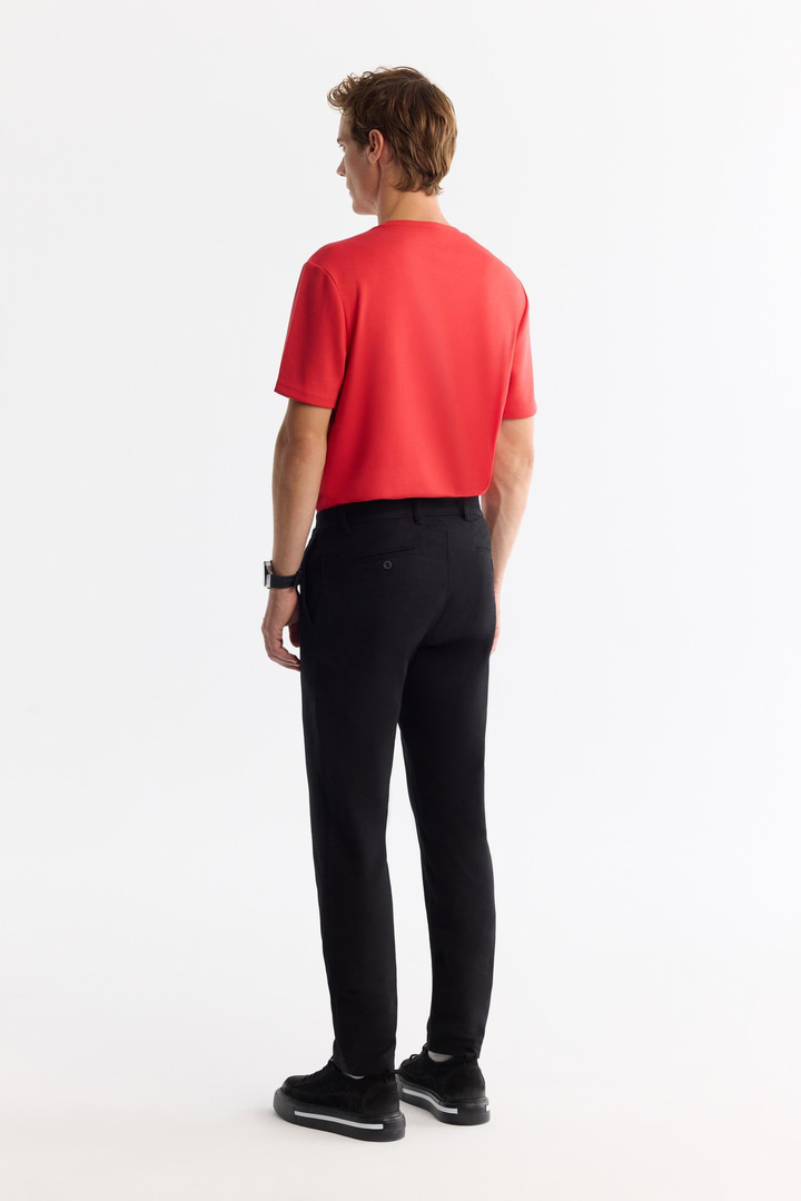 Siyah Klasik Bel Pamuklu Elastan Chino Pantolon