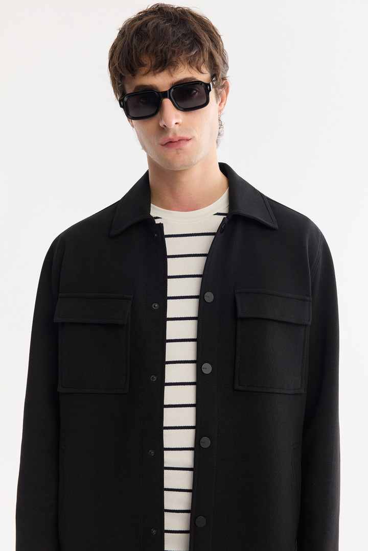 Siyah Klasik Yaka Pamuklu Kolay Ütülenen Gömlek Ceket
