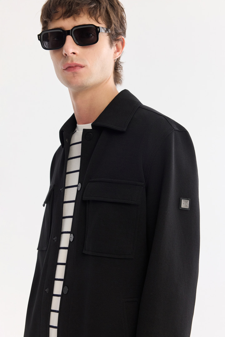 Siyah Klasik Yaka Pamuklu Kolay Ütülenen Gömlek Ceket