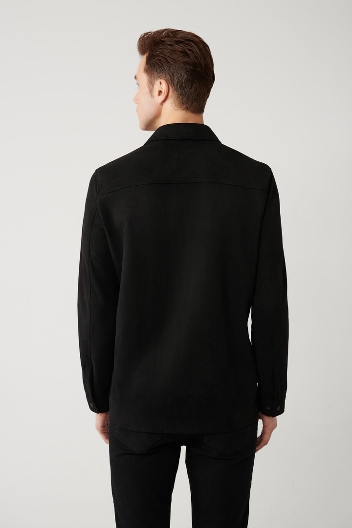 Siyah Süet Dokulu Önü Çıtçıtlı Mevsimlik Mont