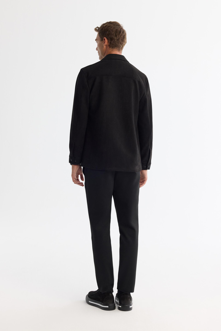 Siyah Klasik Yaka Çıtçıtlı Süet Dokulu Mevsimlik Mont