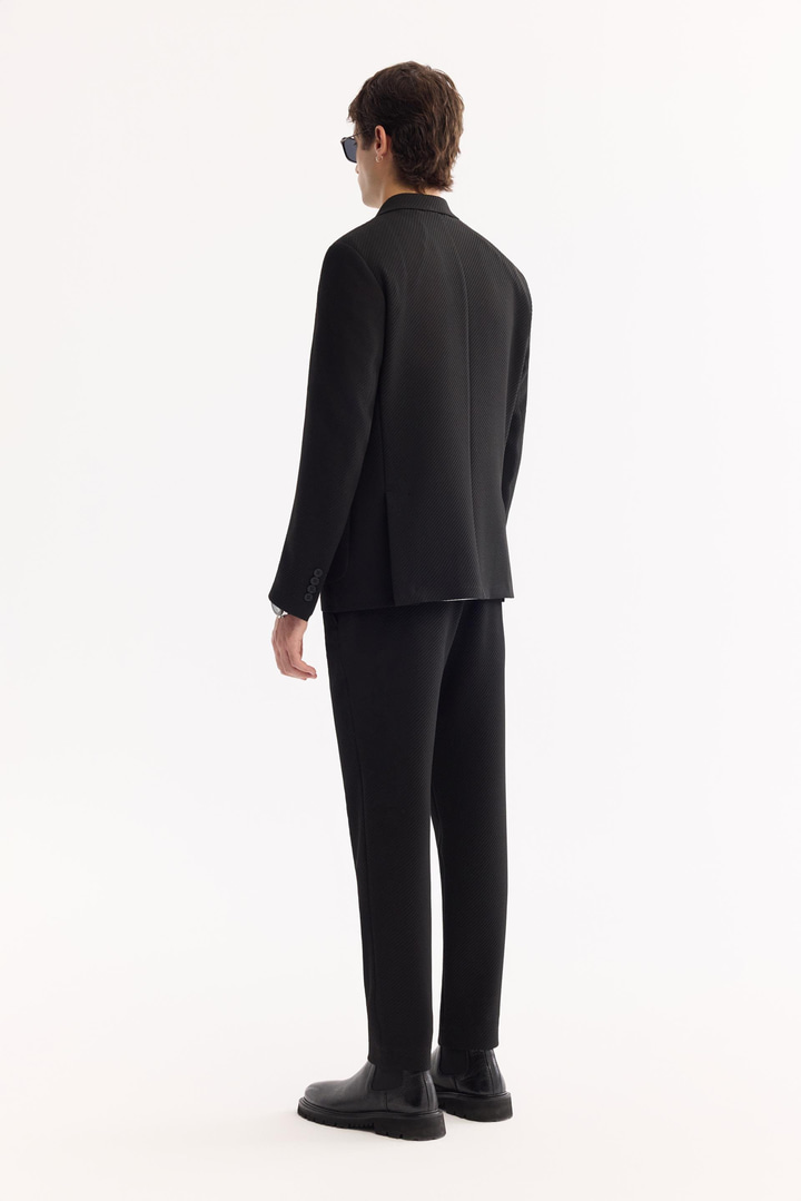 Siyah Kruvaze Bi-Stretch Hafif Dokulu Blazer Ceket