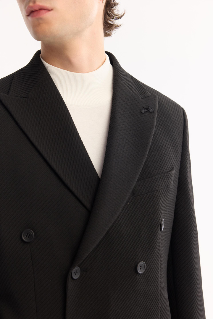 Siyah Kruvaze Bi-Stretch Hafif Dokulu Blazer Ceket