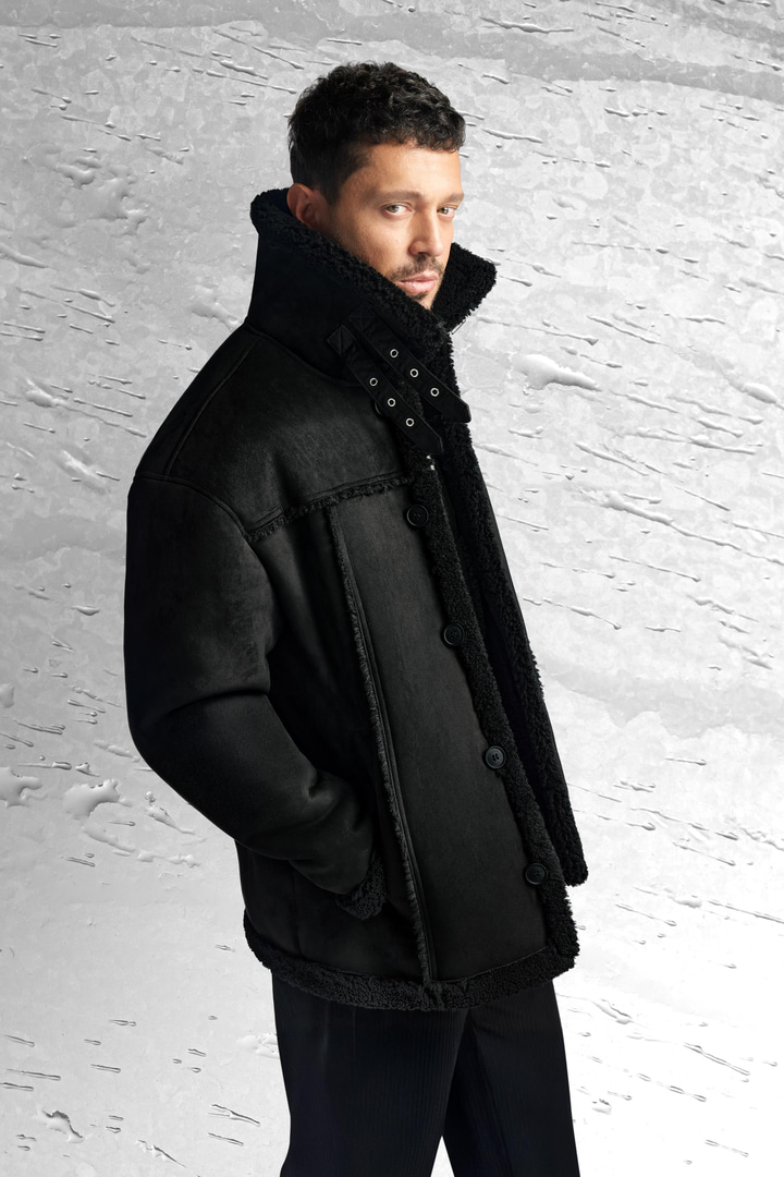 Siyah Kürklü Yaka Napa Mont