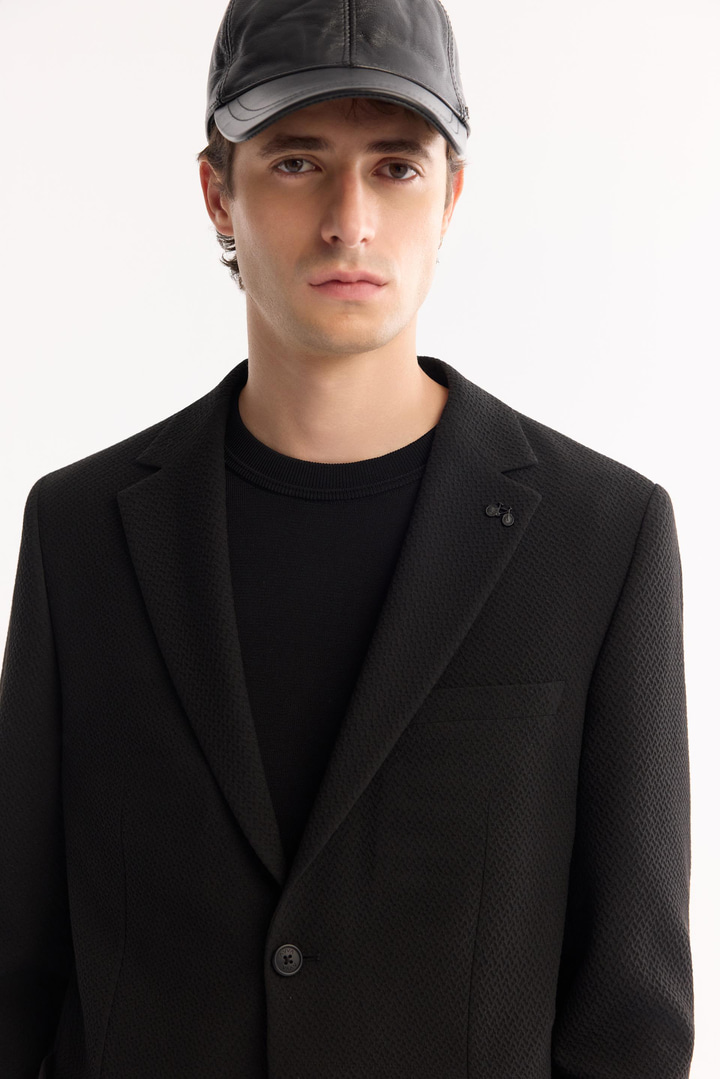 Siyah Mono Yaka Bi-Stretch Hafif Dokulu Blazer Ceket