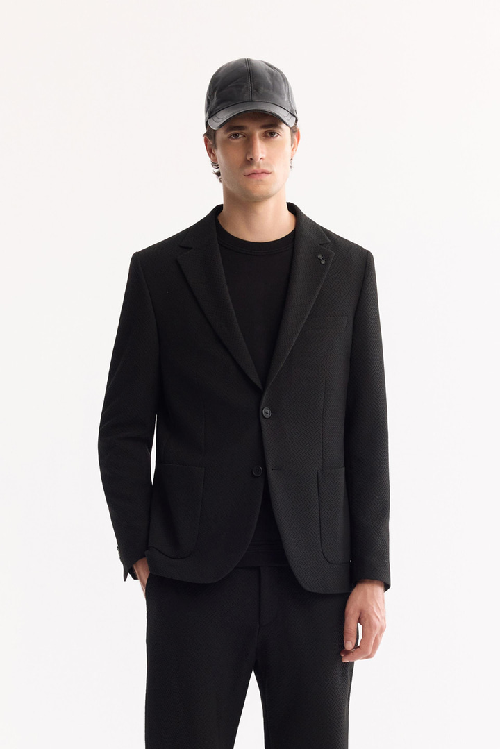 Siyah Mono Yaka Bi-Stretch Hafif Dokulu Blazer Ceket