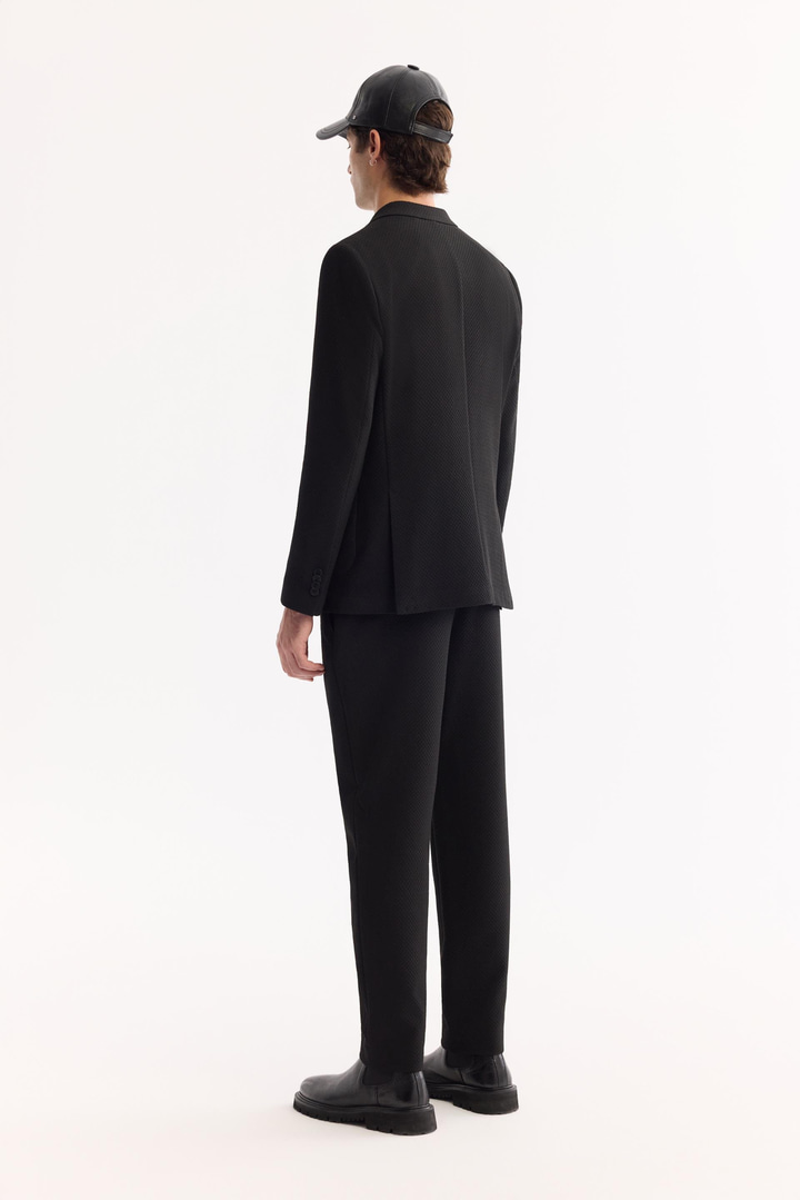 Siyah Mono Yaka Bi-Stretch Hafif Dokulu Blazer Ceket