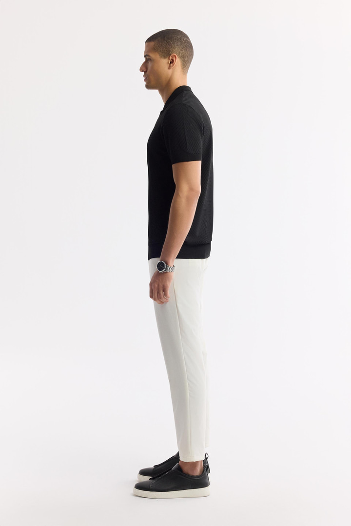 Siyah Polo Yaka Viskon Karışımlı Basic Triko T-Shirt