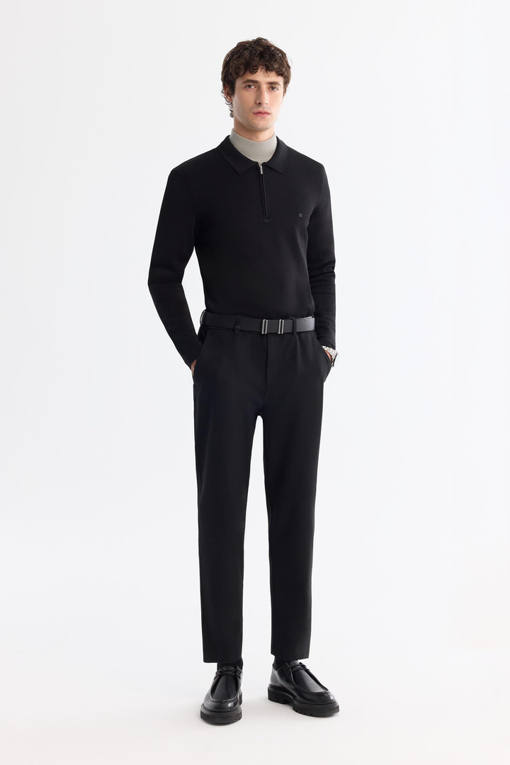 Siyah Fermuarlı Polo Yaka Rayon Tüylenmeyen Triko Kazak