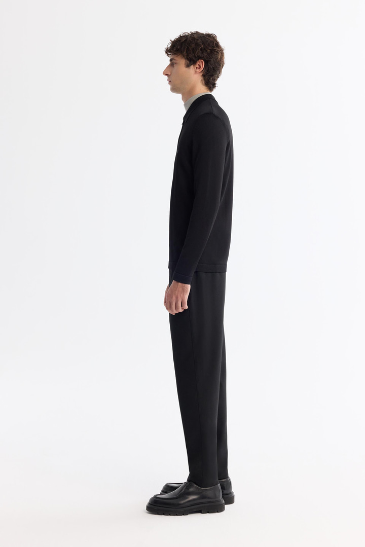 Siyah Fermuarlı Polo Yaka Rayon Tüylenmeyen Triko Kazak