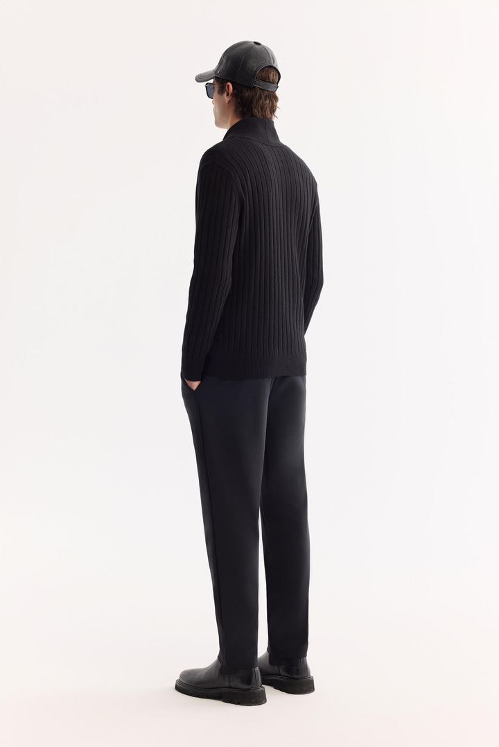 Siyah Şal Yaka Düğmeli Soft Touch Çizgili Hırka