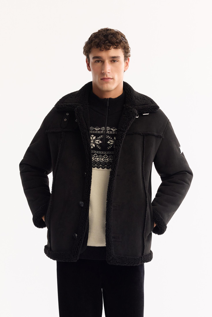 Siyah Kürklü Yaka Napa Mont