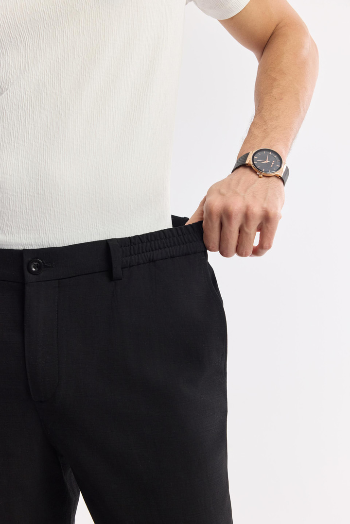 Black Soft Touch Elastic Waist Pants with Side Pockets