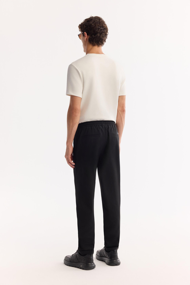 Siyah Beli Lastikli Bağcıklı Duble Paça Jogger Pantolon