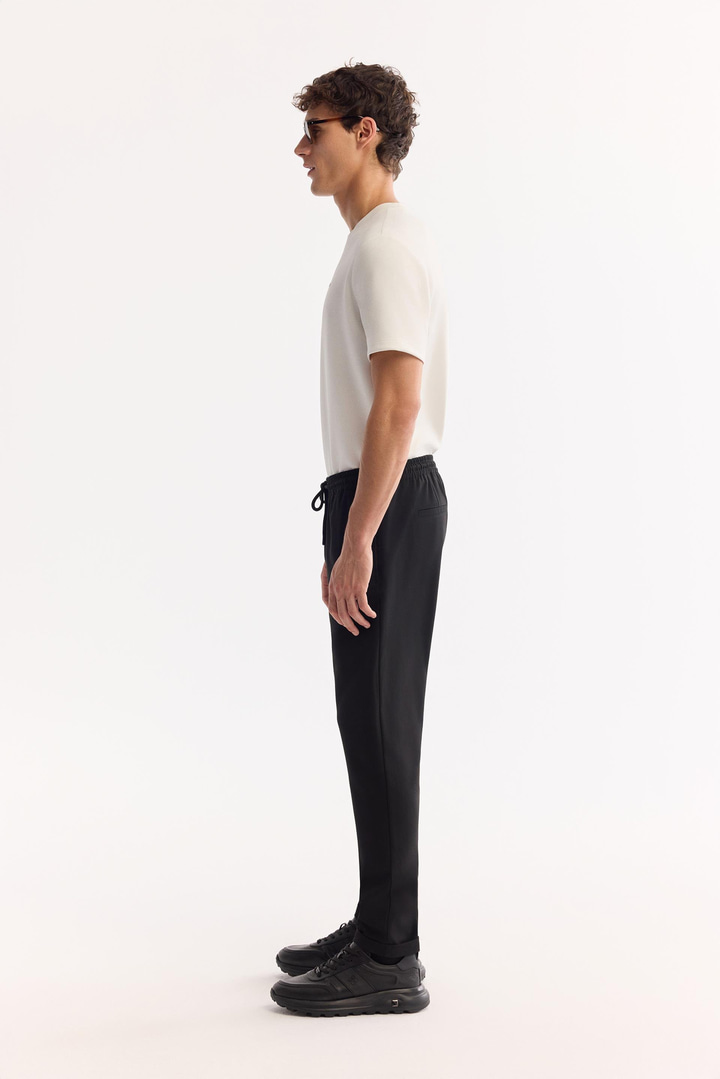 Siyah Beli Lastikli Bağcıklı Duble Paça Jogger Pantolon