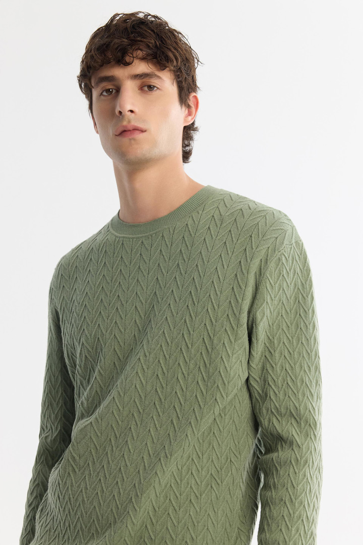 Su Yeşili Bisiklet Yaka Jakarlı Soft Touch Triko Kazak