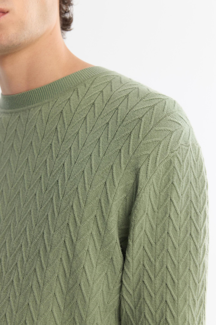 Su Yeşili Bisiklet Yaka Jakarlı Soft Touch Triko Kazak