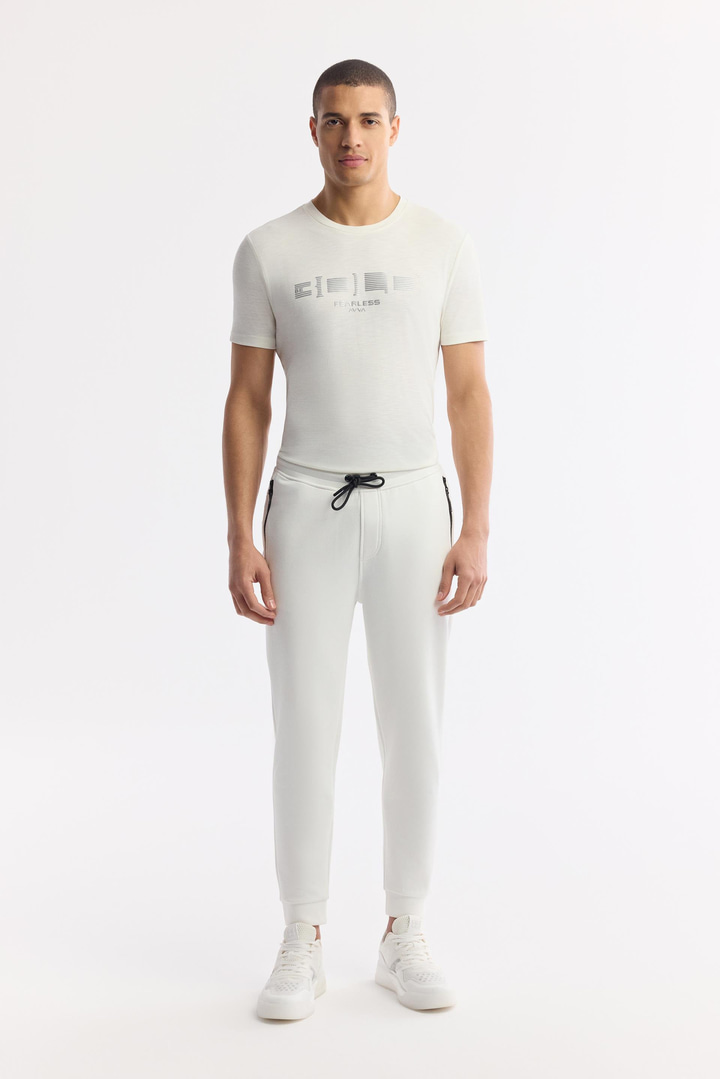 Beyaz Beli Lastikli Bağcıklı Bi Stretch İnterlok Eşofman Altı