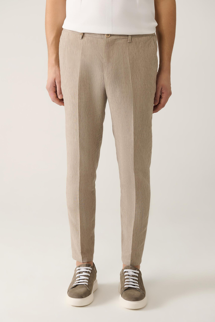 Vizon Beli Lastikli Keten Karışımlı Linen Touch Takım Elbise Pantolonu