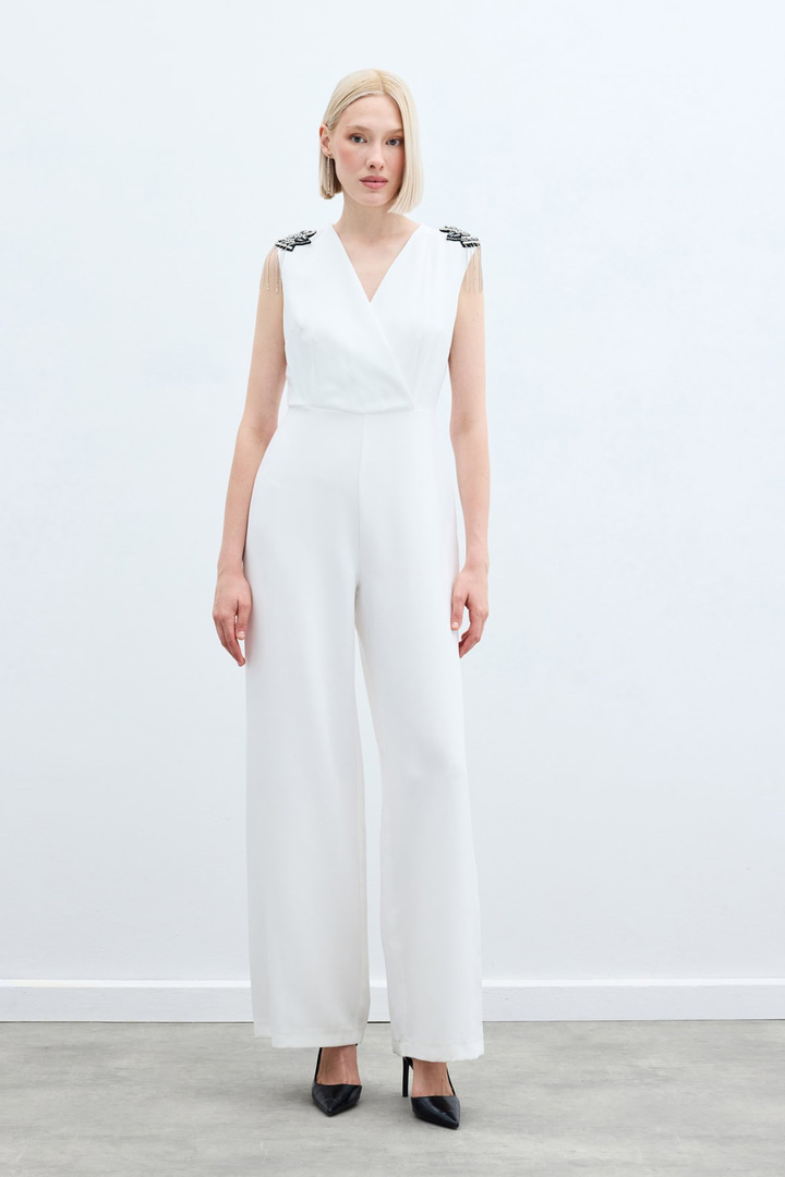 Aksesuar Detaylı Tulum - Ekru