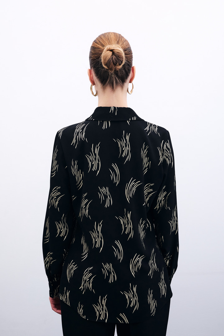 Baskılı Klasik Gömlek - Gold