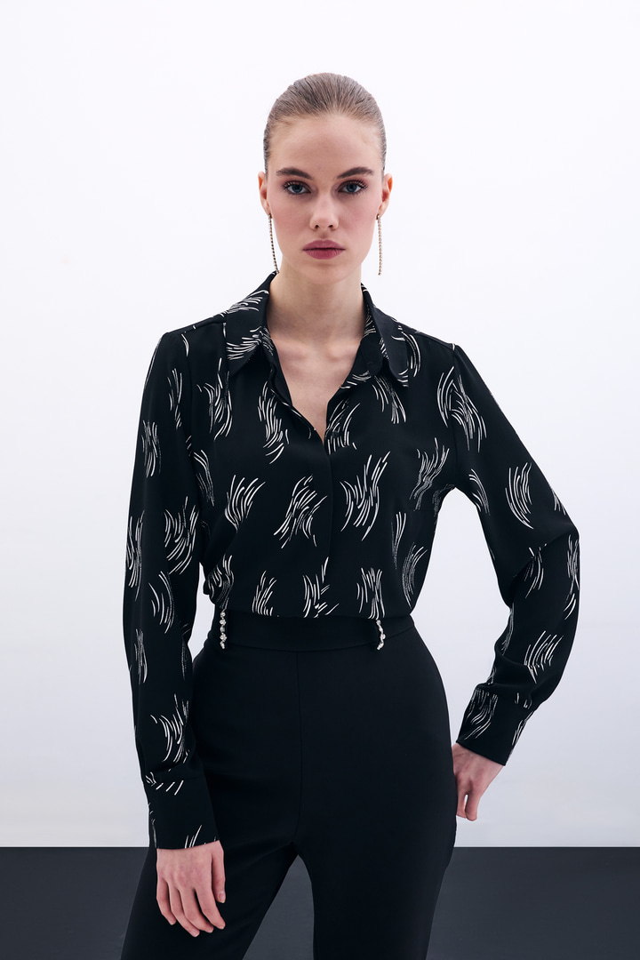 Baskılı Klasik Gömlek - Gümüş