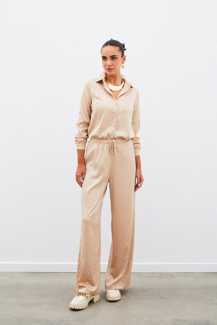 Bel Lastikli Desenli Pantolon - Camel