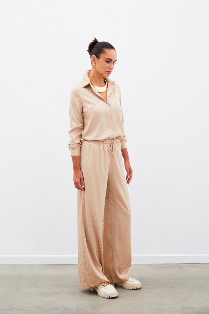 Bel Lastikli Desenli Pantolon - Camel