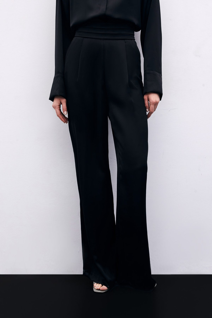 Cepli Salaş Saten Pantolon - SİYAH