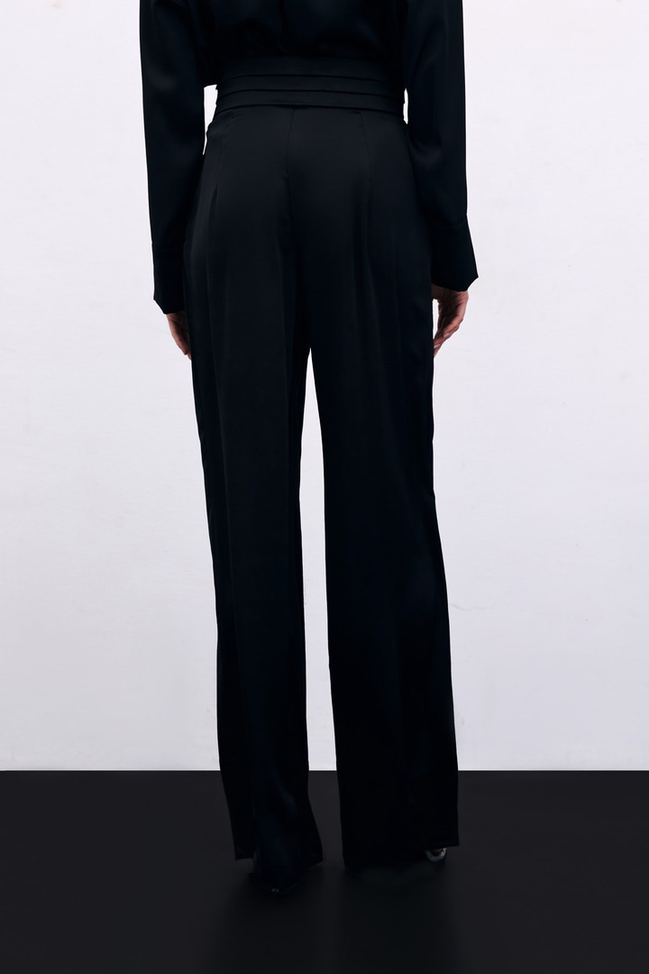 Cepli Salaş Saten Pantolon - SİYAH