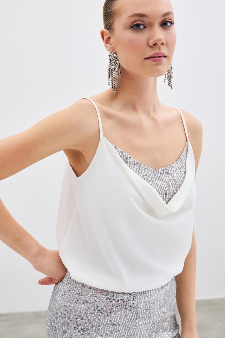 Degaje Yaka Bluz - Ekru