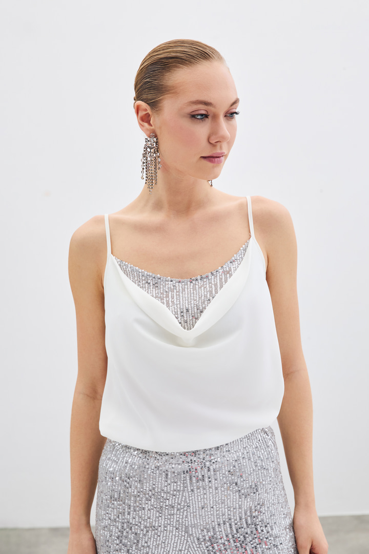 Degaje Yaka Bluz - Ekru