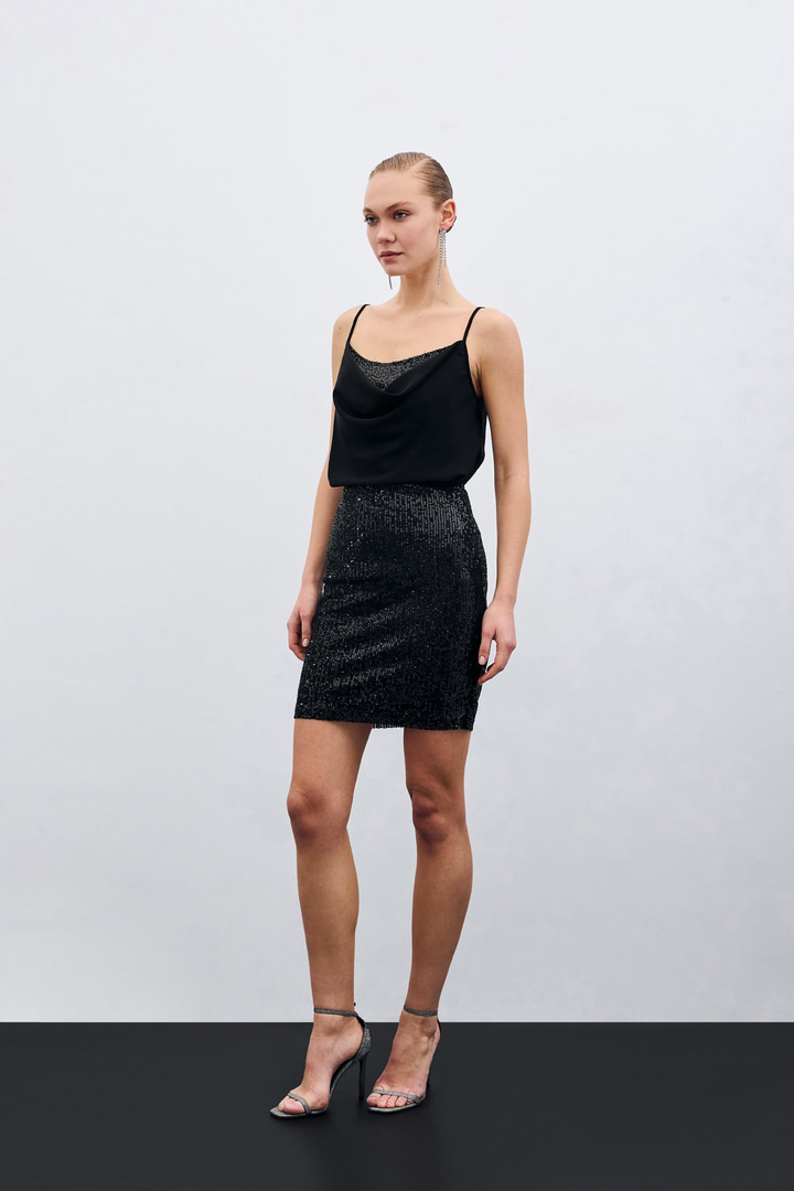 Degaje Yaka Bluz - Siyah