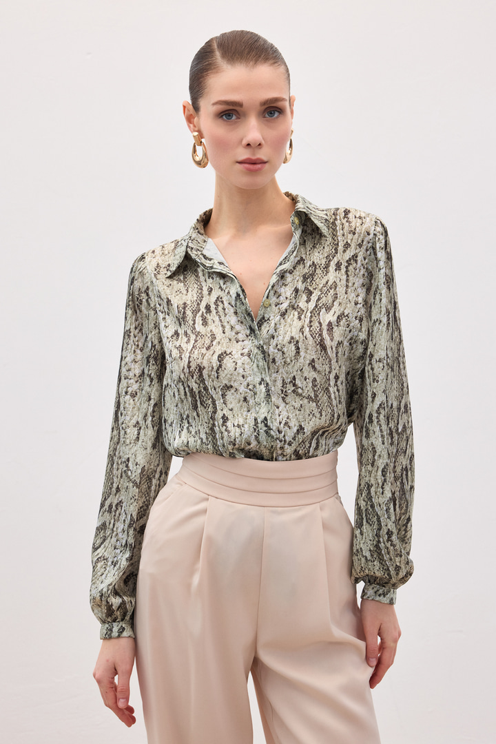 Desenli Gömlek - Haki