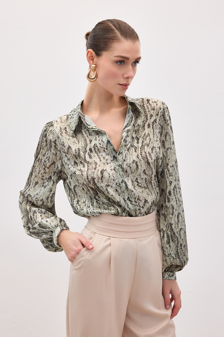 Desenli Gömlek - Haki