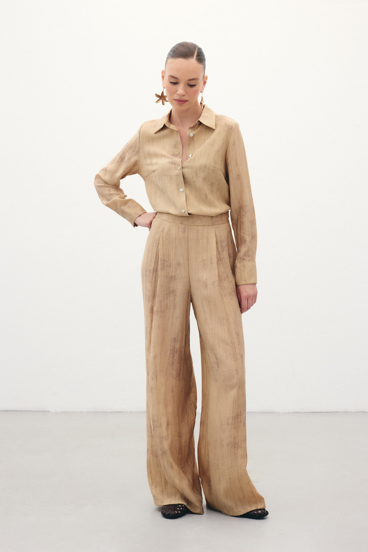 Desenli Salaş Pantolon - Camel