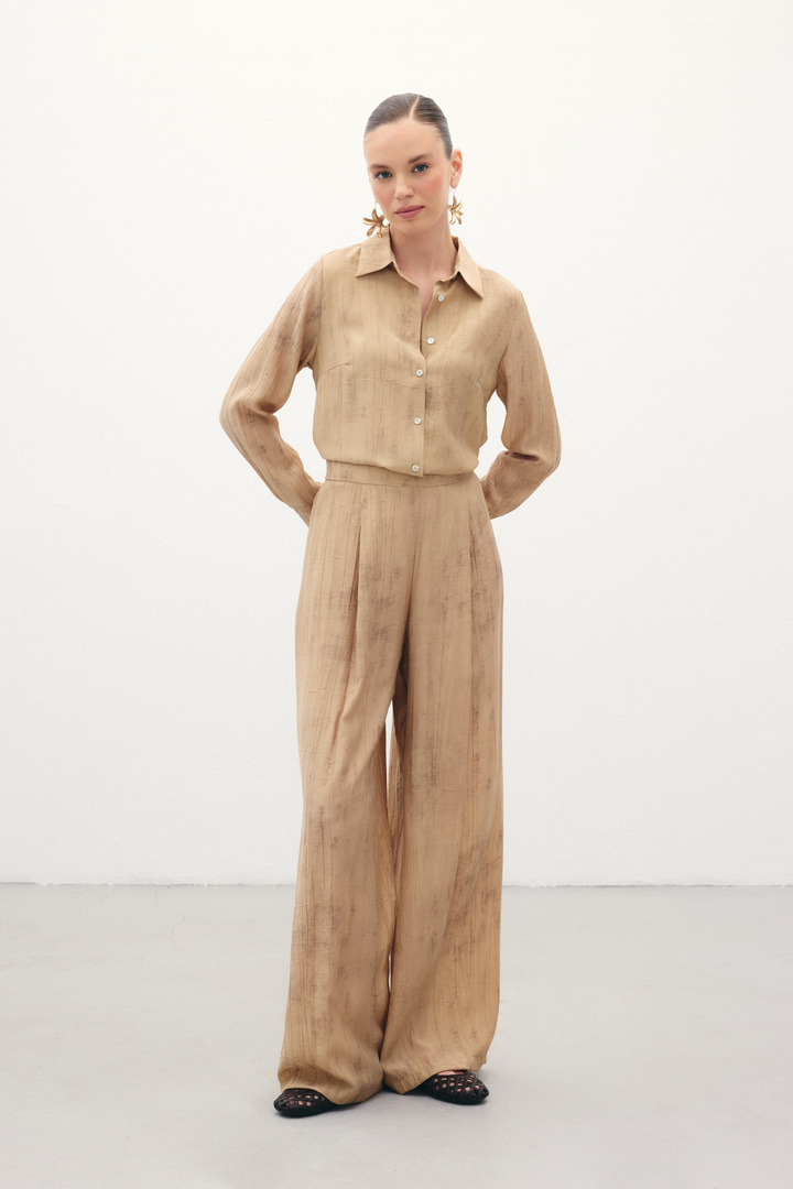 Desenli Salaş Pantolon - Camel