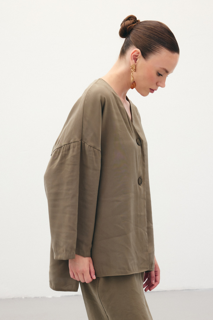 Düğmeli Kimono - Haki