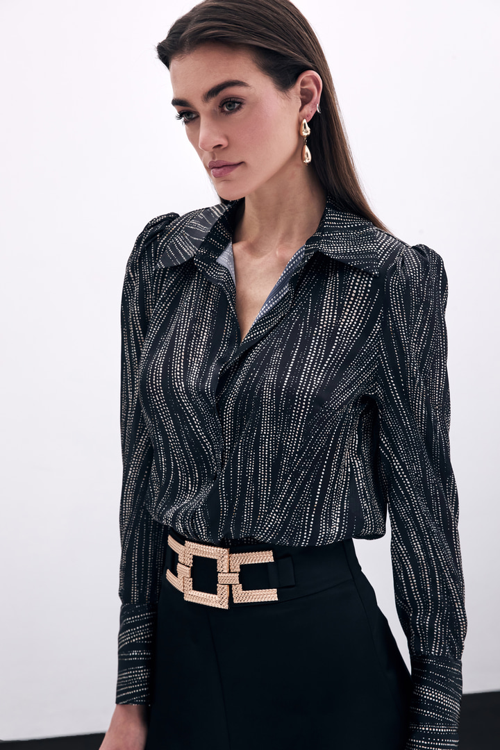 Geniş Manşetli Gömlek - Siyah-Camel