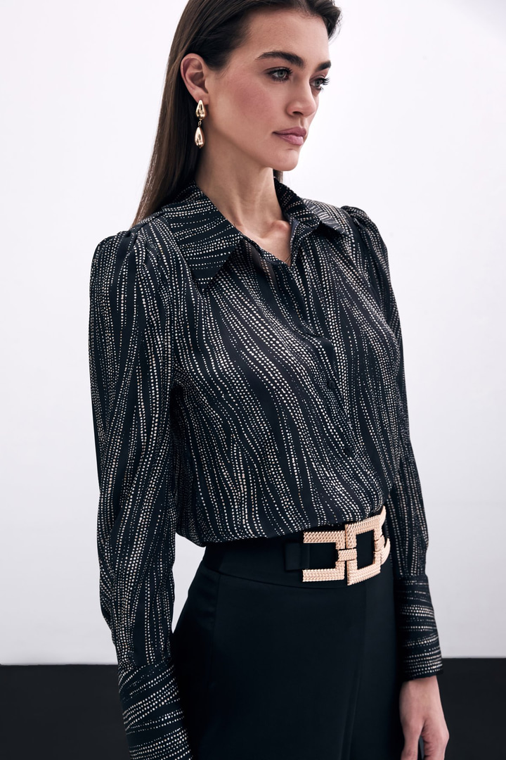 Geniş Manşetli Gömlek - Siyah-Camel