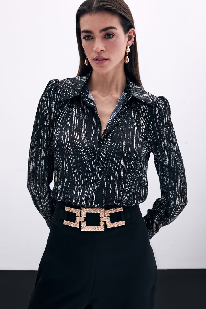 Geniş Manşetli Gömlek - Siyah-Camel