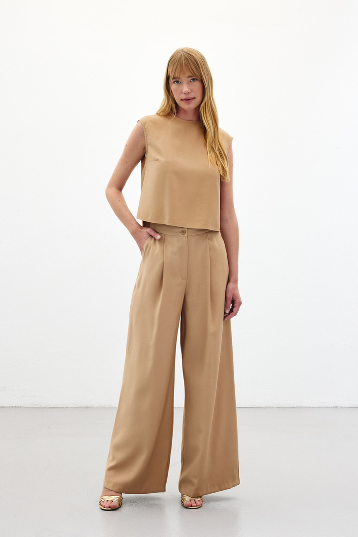 Geniş Paça Pantolon - Camel