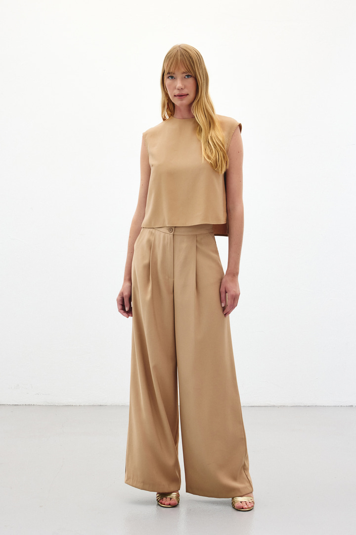 Geniş Paça Pantolon - Camel