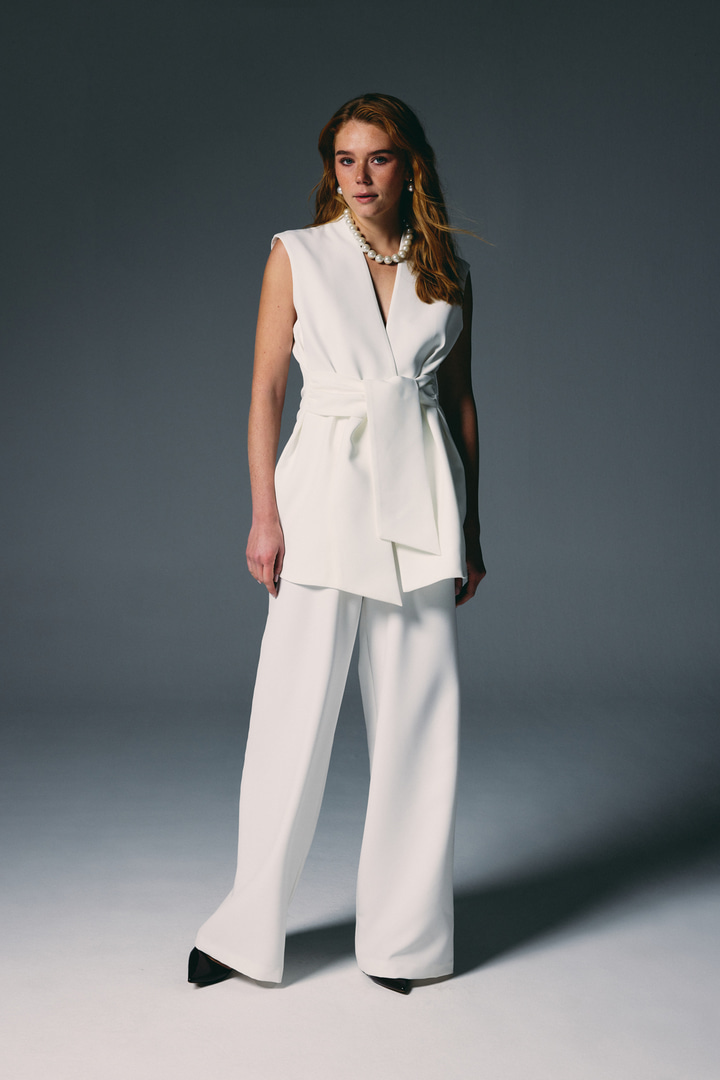 Kalın Kuşaklı Yelek - Ekru