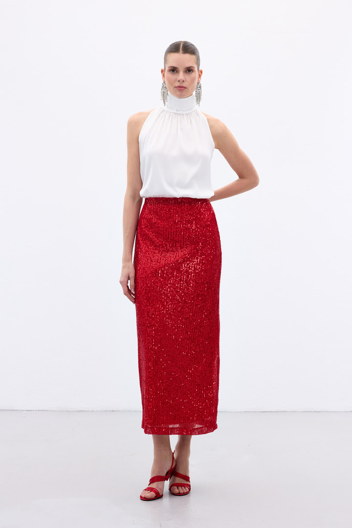 Karolin Midi Etek - Kırmızı